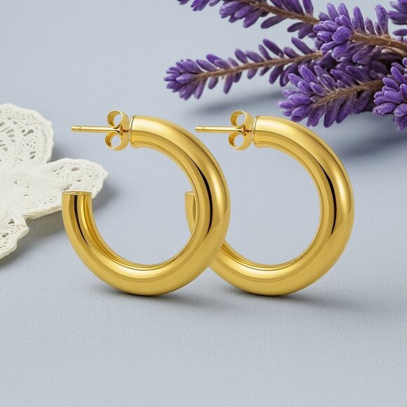 🆕️Chunky C Hoop Earrings 18K Gold Plated Stainless Steel Statement Modern - Picture 9 of 12